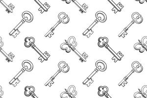 Seamless pattern with vintage keys. Retro black and white background vector