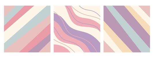 Set of abstract pastel backgrounds with wavy and striped shapes. Pastel illustrations, backgrounds vector