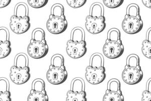 Seamless pattern with closed vintage padlocks. Retro background, black and white illustration. vector