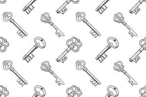 Seamless pattern with vintage keys. Retro background, black and white illustration. vector