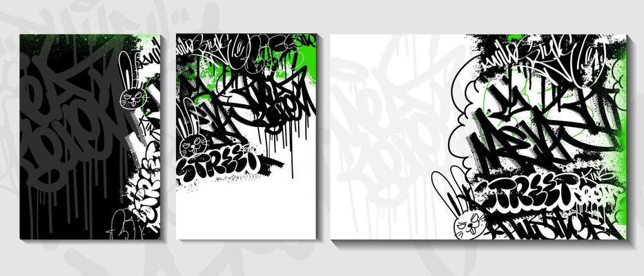 Black and White Graffiti Poster with tagging, drips and splatters of spray paint
