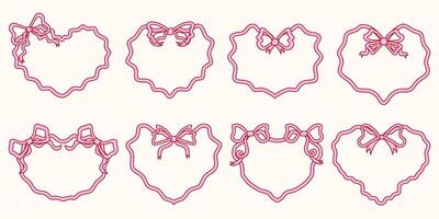 Set Of Cute and Elegant Heart-Shaped Ribbon Frames with Bows. Hand-Drawn Romantic Ribbon Frames. Perfect for Invitations and Greeting Cards. vector
