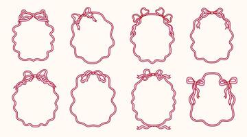Set of Hand Drawn Decorative Ribbon Frames with Bows. Elegant Vintage Outline Borders for Design and Decoration. Perfect for Invitations and Greeting Cards vector