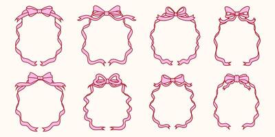 Set of Hand Drawn Decorative Ribbon Frames with Bows. Elegant Vintage Outline Borders for Design and Decoration. For Invitations and Greeting Cards vector