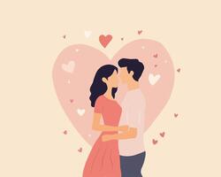 An illustration of a couple embracing each other with a heart-shaped background and surrounded by small heart symbols. This image symbolizes love, romance, and Valentine's Day celebrations vector