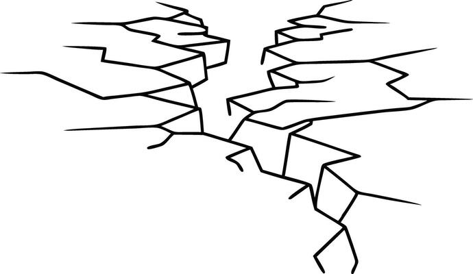 Surface fractures, fissures in ground, concrete cracks, land breaks