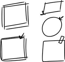 Hand-drawn doodle set of sketchy highlight rectangles. Collection of pencil or ink drawn square shapes and marks isolated on a transparent background. Doodle brush strokes for note-taking, message box vector