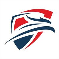 Eagle head security and speed inside slanted shield red blue color combination illustrator logo design vector
