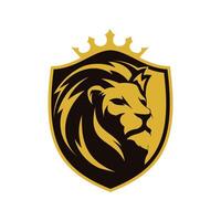 Lion head facing sideways inside security shield illustrator logo design vector