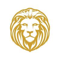 Lion head facing front gold colored sharp eyeball illustrator logo design vector