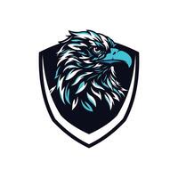 White eagle head with blue color combination inside shield illustrator logo design vector