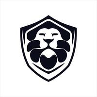 Abstract lion head inside security shield illustration logo design vector