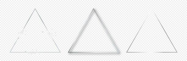Set of three silver glowing triangle frames isolated on background. Shiny frame with glowing effects. illustration vector