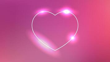 Neon frame in heart form with shining effects on pink background. Empty glowing techno backdrop. illustration vector