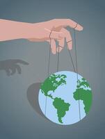 World control. Dominion over the Earth. The hand controls the Earth like a puppet. vector