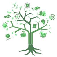 Safe sources of energy that protect nature. Green flat set of icons related to renewable energy sources. vector