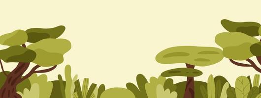 Green forest banner design. Background with summer or spring trees and shrubs. Flat illustration. vector