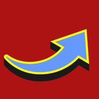 A blue arrow pointing down on a red background vector