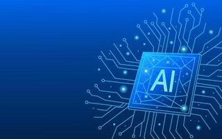 Top view of AI chip on blue technology background vector