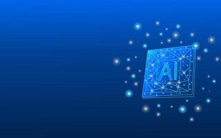 Top view of AI chip on blue technology background. vector
