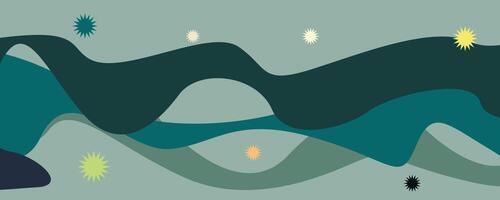 deep green and teal abstract waves with glowing dots, smooth gradient digital design vector