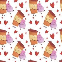 Pattern with a cup of coffee, marshmallows and hearts vector