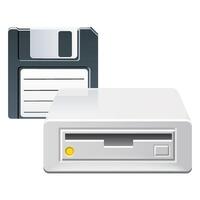 detailed color icon of floppy disk drive and diskette on white background vector