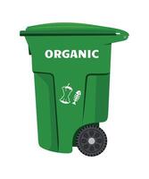 plastic trash container for organic waste green color on white background vector