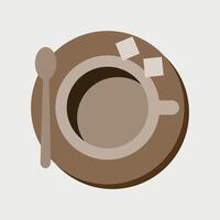 color icon of cup on saucer with spoon top view on white background vector