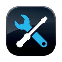 Black square construction icon with screwdriver and wrench on white background vector