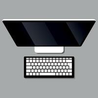 Colored icon of computer monitor and keyboard top view on grey background vector