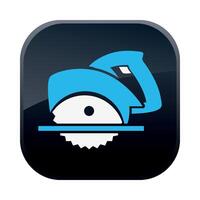square black construction icon with circular saw on white background vector