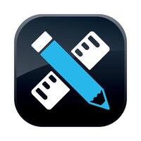 square black construction icon with pencil and ruler on white background vector
