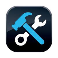 square black construction icon with hammer and wrench on white background vector