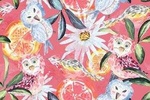 Pattern of tropical botanical and bird with watercolor for fabric and wallpaper.Abstract background. vector