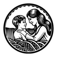 mother and son in circle with waves and waves vector