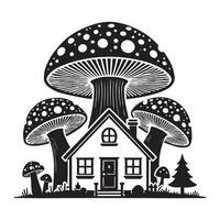 mushroom house with mushrooms and trees vector