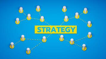 Strategy Concept with Connected Lightbulbs on Blue Background photo