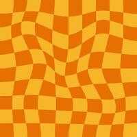 Vibrant Wavy Checkerboard Pattern in Warm Orange and Yellow Tones Abstract Optical Illusion Background vector