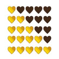 Five hearts rating icon illustration isolated on white background. Feedback ranking system from 1 to 5. Set of gold hearts. vector