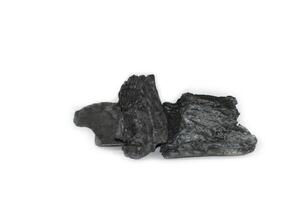 Isolated pieces of black wooden charcoal resting on a clean white background, showcasing its rough texture and deep, rich color. Often used for grilling, art, and filtration photo