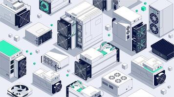 Asics Background for Mining Farm. Isometric Bg illustration vector