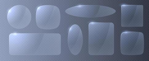 Collection of futuristic glass frames of rectangular, circular and oval shapes isolated on light background. vector