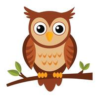 Owl Sitting on a Tree Branch Isolated on White Background vector