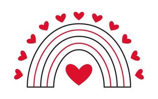 Rainbow with hearts doodle style Hand drawn trendy flat style love isolated icon Romantic symbol vector