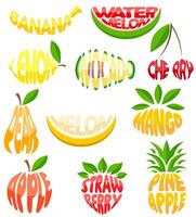 name of a fruits in the form a fruit logo creative and original for your business or company set logotype illustration isolated on white background vector