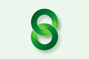 3D green number eight, double zero or infinity logo design template. Waves symbol isolated on white Background. illustration element for Branding Business and Technology Logos vector