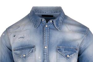 Front View of Distressed Denim Shirt photo