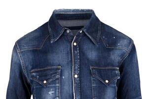Denim Shirt with Faded Texture and Snap Buttons photo