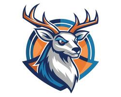 A deer head with horns on the side of a shield vector